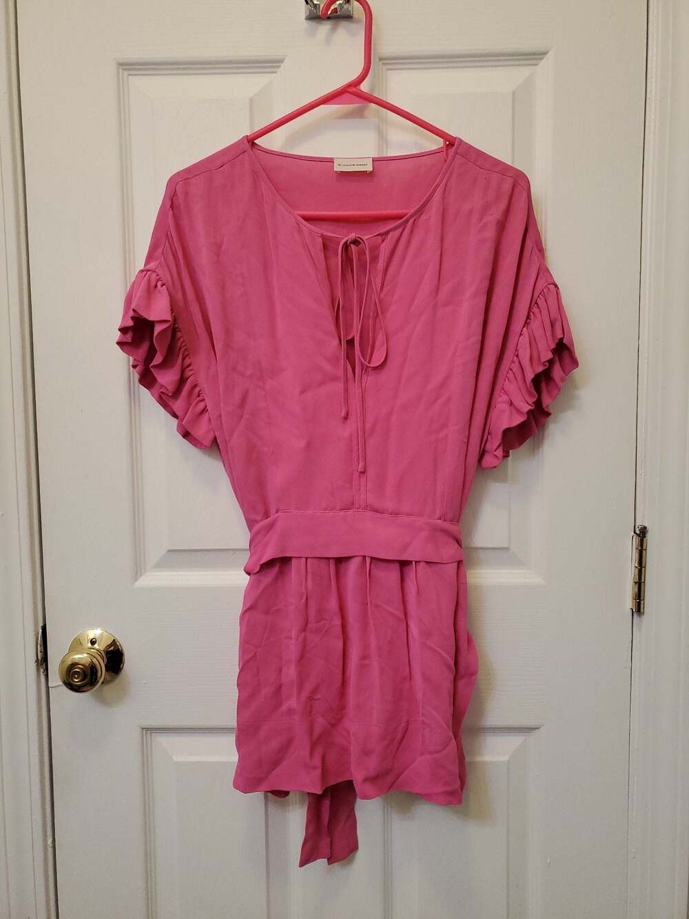By Malene Birger Bai Viscose V-Neck Tie-Waist Ruffle Sleeve Top
